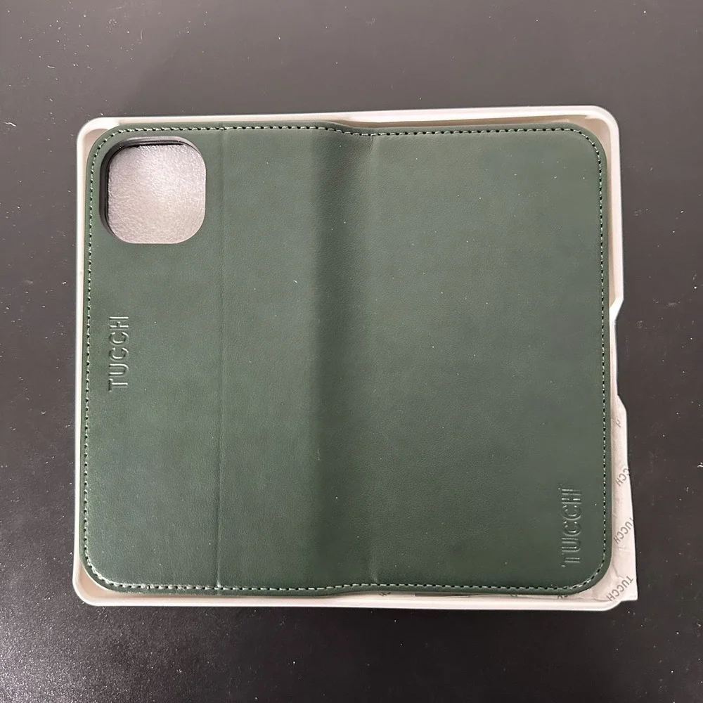 TUCCH iPhone 15‎ Wallet Case Flip Cover Blocking Leather Card Slots Green